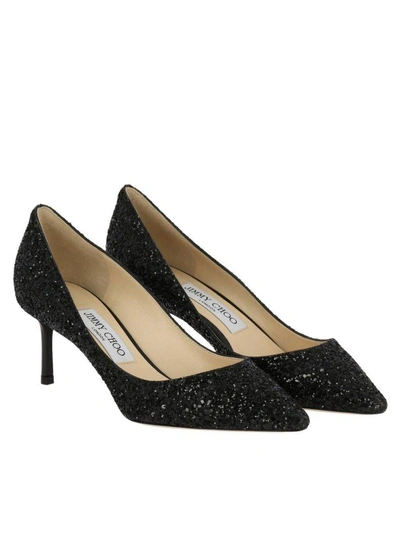 Shop Jimmy Choo Pumps  Pumps Romy In Glitter Leather With Pointy Toe In Black