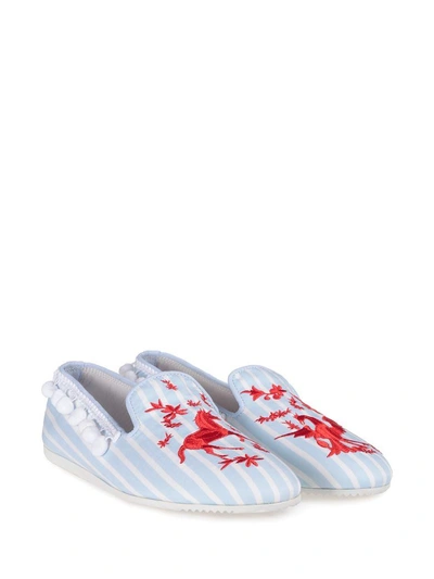 Shop Joshua Sanders Embroidery Pompom Pinstripe Cotton Loafers In Multi