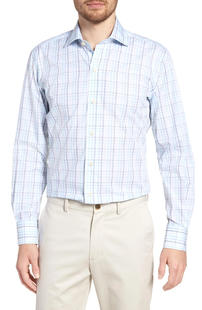 Shop Ledbury Pelton Slim Fit Check Dress Shirt In Turquoise/ Aqua