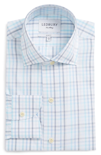 Shop Ledbury Pelton Slim Fit Check Dress Shirt In Turquoise/ Aqua