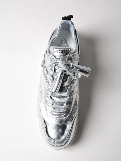 Shop Tod's Fringed Lace-up Sneakers In Metallic