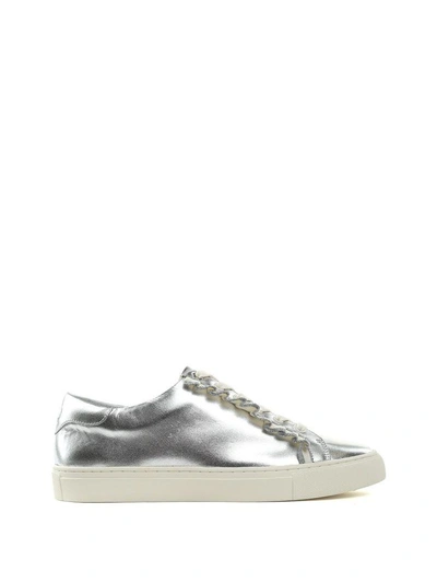 Shop Tory Burch Tory Sport Ruffle-trim Laminated-leather Sneakers In Argento