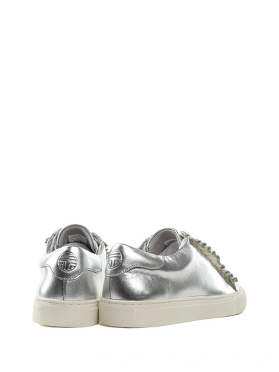 Shop Tory Burch Tory Sport Ruffle-trim Laminated-leather Sneakers In Argento