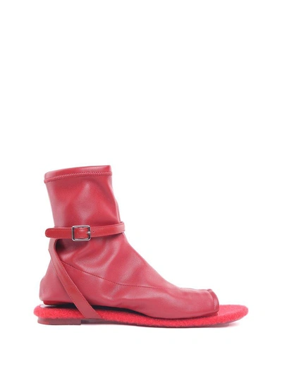 Shop Mm6 Maison Margiela Stretch Leather And Felt Ankle Boots In Rosso
