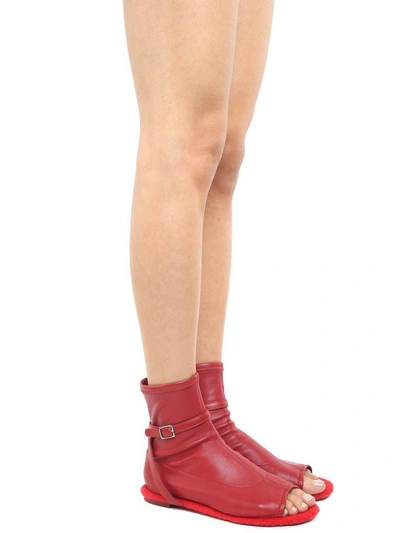 Shop Mm6 Maison Margiela Stretch Leather And Felt Ankle Boots In Rosso