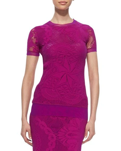 Shop Jean Paul Gaultier Lace & Crochet Georgette-trim Tee In Magenta