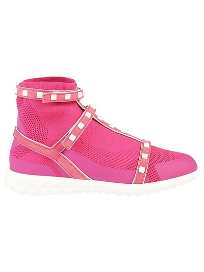 Shop Valentino High Top Sneakers In Shadow Pink - Bianco Ottico