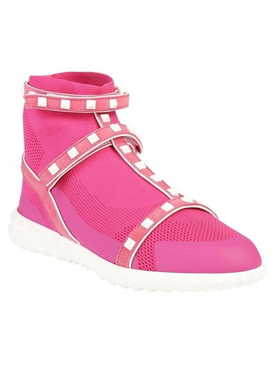 Shop Valentino High Top Sneakers In Shadow Pink - Bianco Ottico
