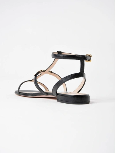 Shop Prada Logo Gladiator Flat Sandals In Nero