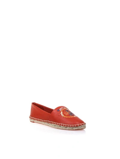 Shop Tory Burch Embellished Nappa Leather Espadrilles In Red
