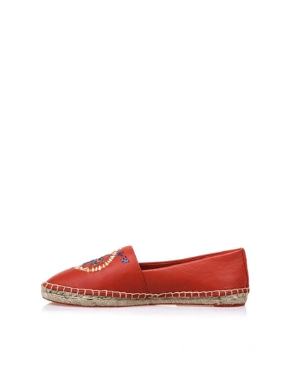 Shop Tory Burch Embellished Nappa Leather Espadrilles In Red