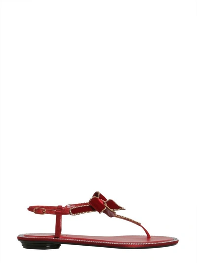 Shop René Caovilla Sandals With Velvet Bow Detail In Rosso