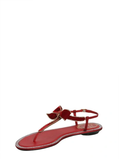 Shop René Caovilla Sandals With Velvet Bow Detail In Rosso