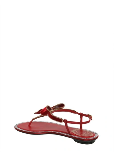 Shop René Caovilla Sandals With Velvet Bow Detail In Rosso