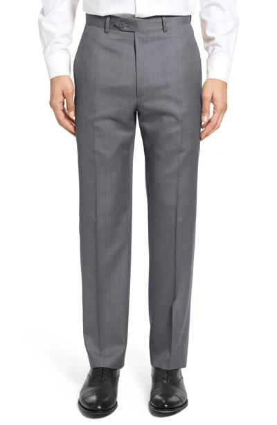 Shop Santorelli Flat Front Twill Wool Dress Pants In Medium Grey