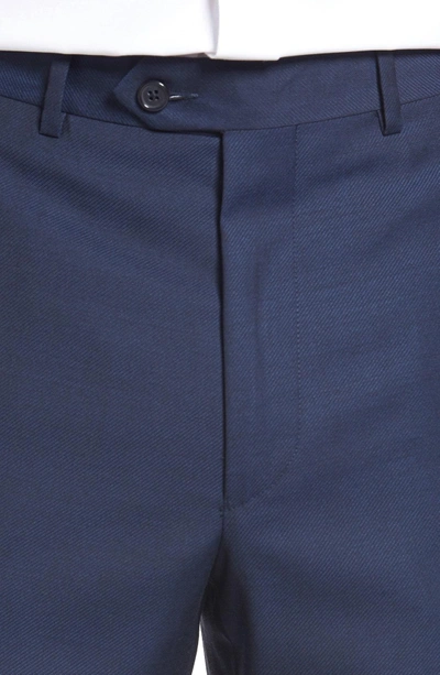 Shop Santorelli Flat Front Twill Wool Dress Pants In Navy