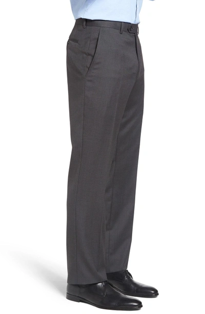 Shop Santorelli Flat Front Twill Wool Dress Pants In Charcoal