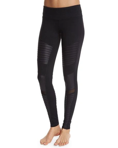 Shop Alo Yoga Moto Full-length Sport Leggings, Black In Black/blk Glossy