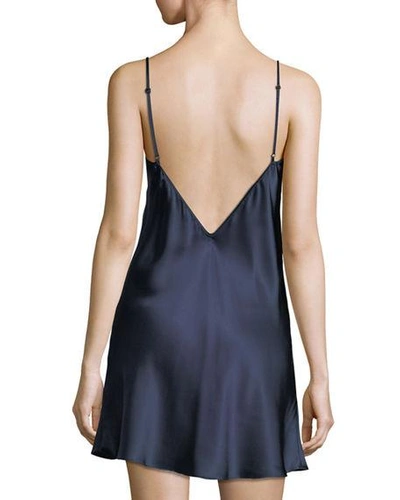 Shop Christine Designs Bijoux Lace-trim Silk Chemise In Navy