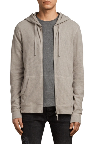 Shop Allsaints Clash Cotton Zip Hoodie In Cement Grey