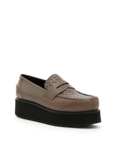 Shop Bottega Veneta Woven Leather Loafers In Steel Newmarrone