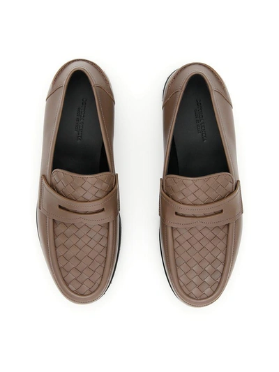 Shop Bottega Veneta Woven Leather Loafers In Steel Newmarrone