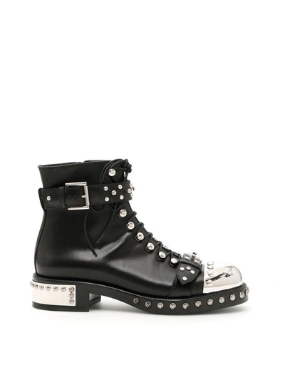 Shop Alexander Mcqueen Studded Leather Booties In Black (black)