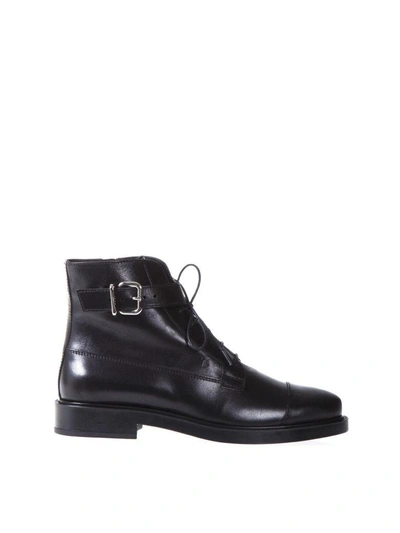 Shop Tod's Leather Boots With Metal Buckle In Black