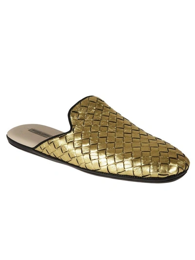 Shop Bottega Veneta Metallic Braided Slippers In Light Gold