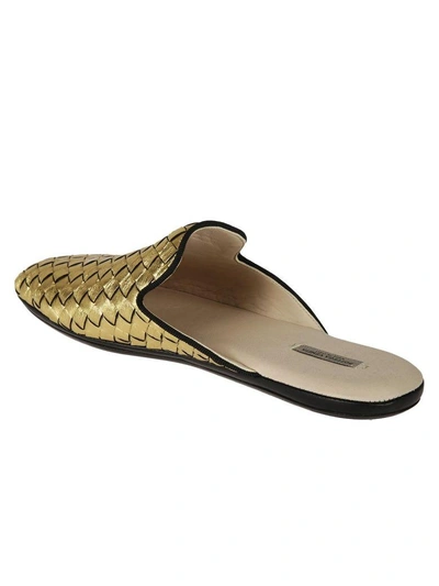 Shop Bottega Veneta Metallic Braided Slippers In Light Gold