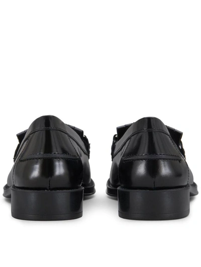 Shop Tod's Double T Fringed Leather Loafers In Black