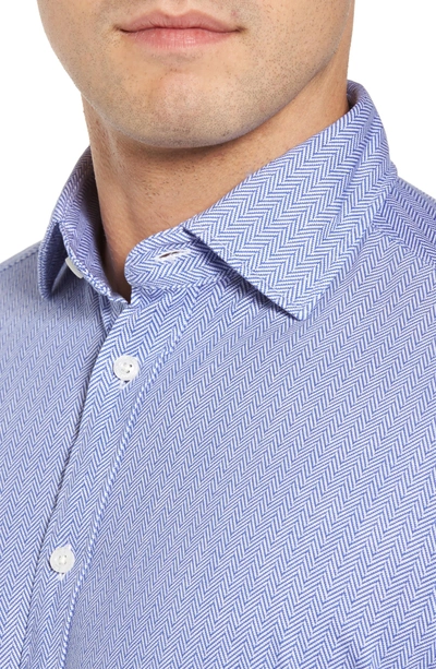 Shop Thomas Dean Herringbone Knit Sport Shirt In Blue