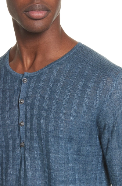 Shop John Varvatos Ribbed Linen Henley In Sapphire