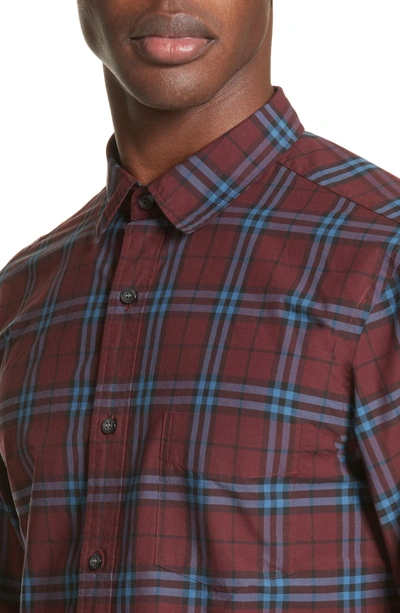 Shop Burberry Alexander Check Sport Shirt In Crimson Red