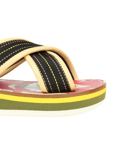 Shop Marni Sandal With Multicolor Cross Band In Black/yellow
