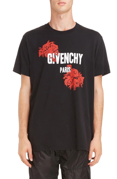 Givenchy Modern-fit Rose-print Cotton T-shirt In Black | ModeSens