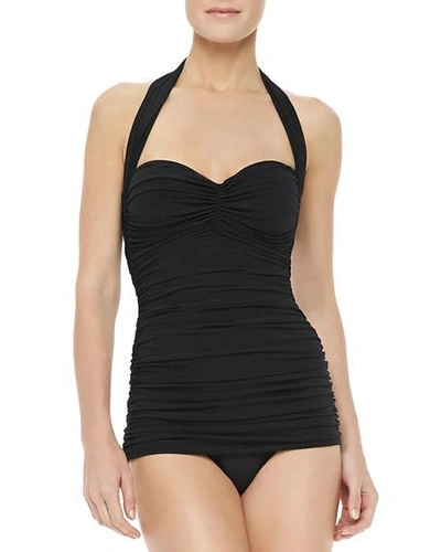 Shop Norma Kamali Bill Ruched One-piece Swimsuit In Black