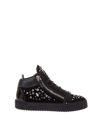 Shop Giuseppe Zanotti Embellished Suede High-top Sneakers In Black