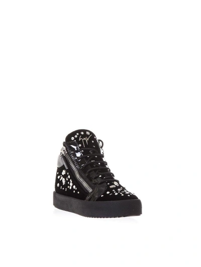 Shop Giuseppe Zanotti Embellished Suede High-top Sneakers In Black