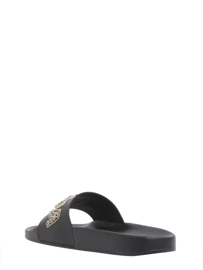 Shop Dsquared2 Slide Sandals With Embellished Logo In Nero