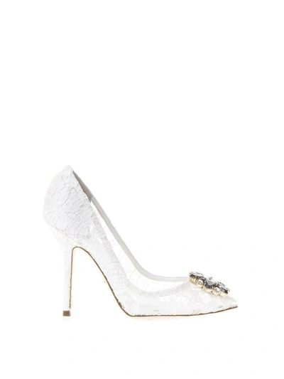 Shop Dolce & Gabbana Taormina Lace Open Toe Court Shoes With Embroidery In White