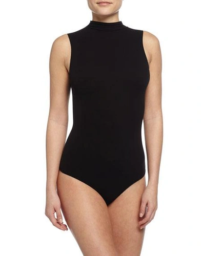 Shop Commando Seamless Mock-neck Thong Bodysuit In Black