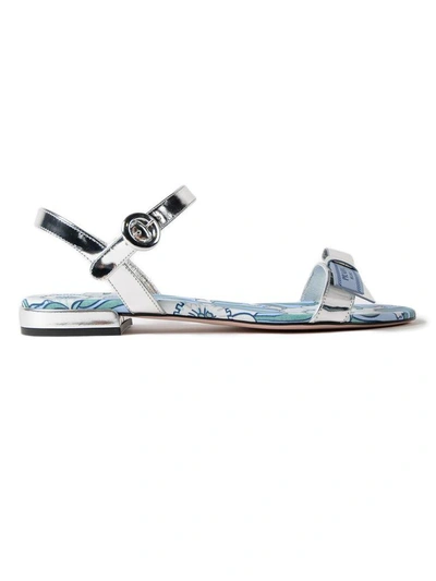 Shop Prada Laminated Flat Sandals In Argento