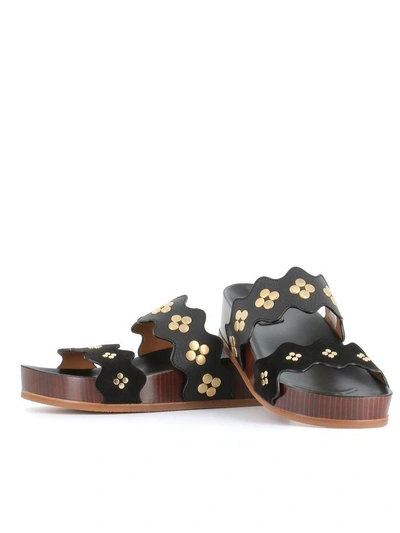 Shop Chloé "lauren" Wedge Sandals In Black