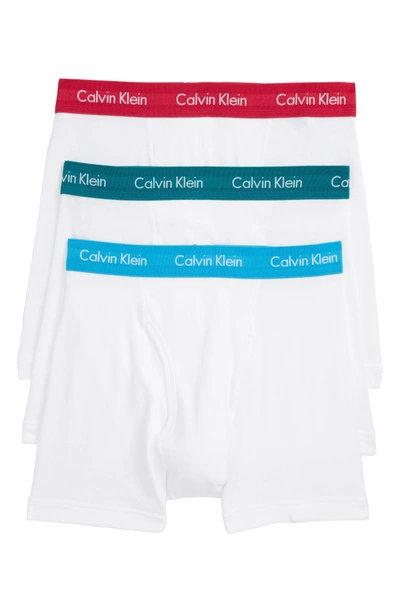 Shop Calvin Klein 3-pack Boxer Briefs In White W/ Blue/ Green/ Amaranth