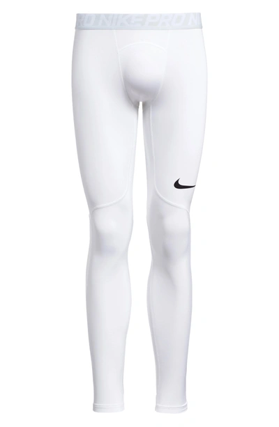 Shop Nike Pro Training Tights In White/pure Platinum/black