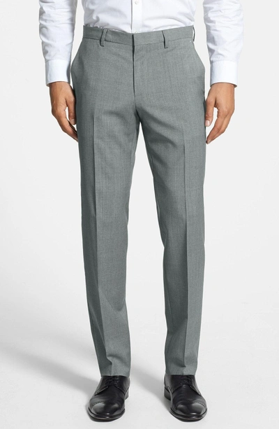 Shop Hugo Boss Genesis Flat Front Trim Fit Wool Trousers In Grey