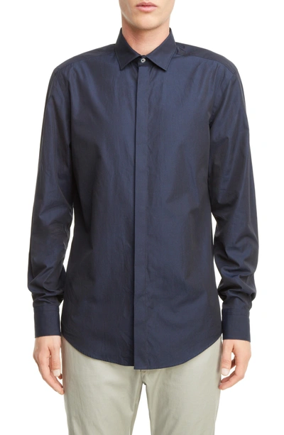 Shop Lanvin Covered Placket Sport Shirt In Navy