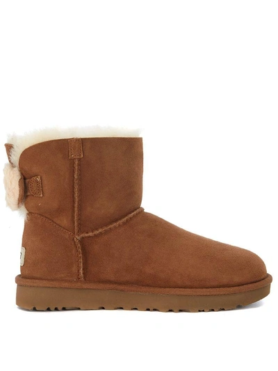 Shop Ugg Arielle Ankle Boots In Brown Leather And Wool Bow In Marrone