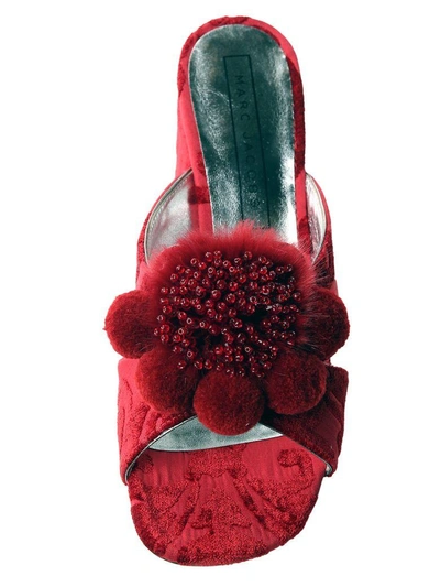 Shop Marc Jacobs Aurora Embellished Velvet-damask Mules In Rosso
